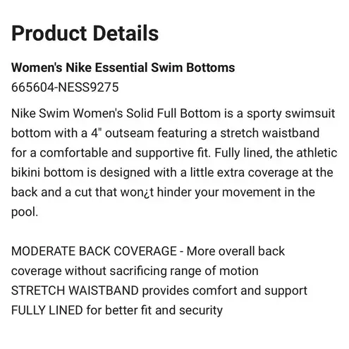 Nike  Essential Athletic Coverage Black Swim Bikini Bottoms womens XL new