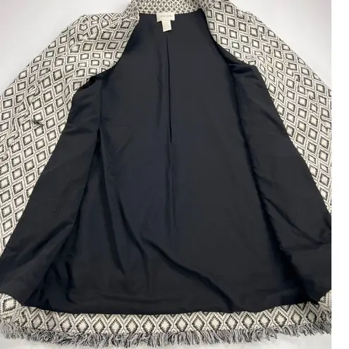 Chico’s Ivory Black Gold Jacquard Knit Fringe Blazer Jacket Size 4 (Chico’s 0)
