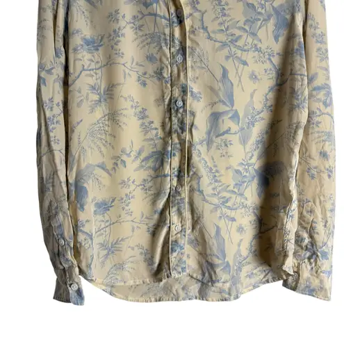Equipment Femme Cream Blue Silk Floral Print Long Sleeve Button Up Blouse Large