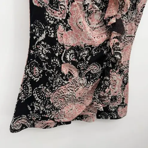 Apt 9 Y2k Style Black & Pink Ruffle Blouse Short Sleeve Mesh Size Small