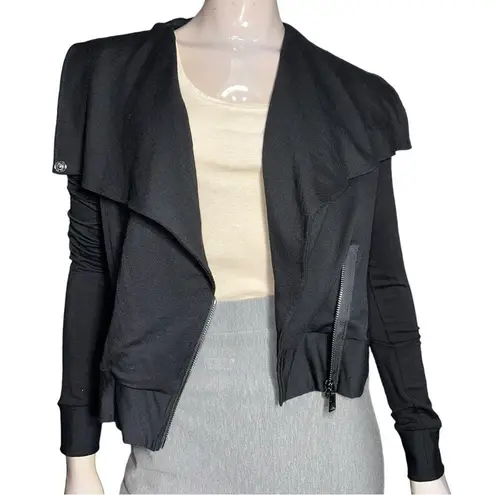 Haute Hippie Womens Size S Black Zipper Snap Asymmetrical Soft Rayon Knit Jacket