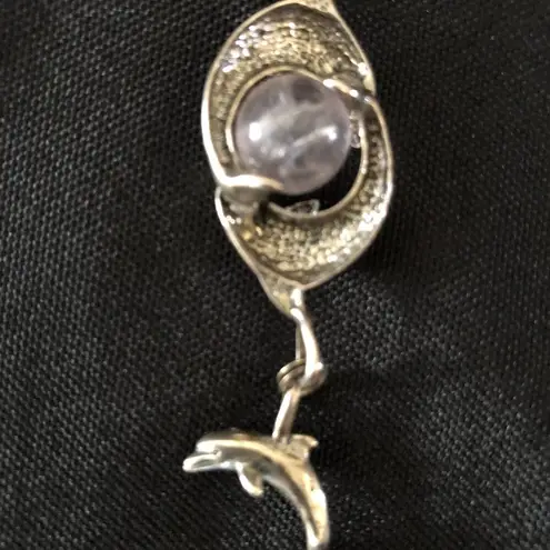 Vintage Harmony Healing LOVE Dolphins Sterling Silver Pendant Rose Quart MCM 2.5