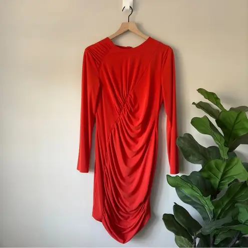 ZARA  Orange Long Sleeve Ruched Dress Solid Zipper Back Zip Up Lined Polyester L