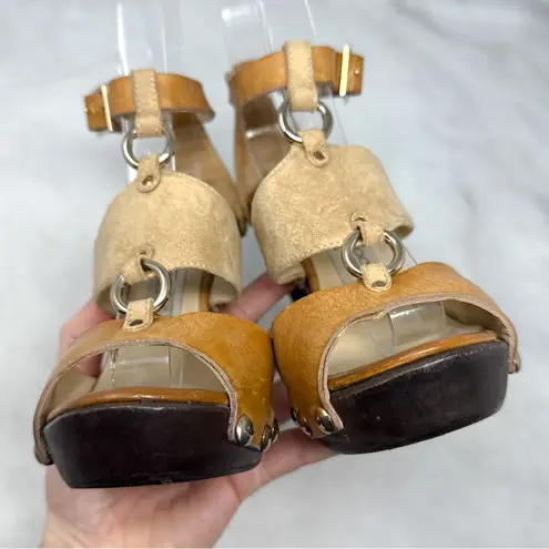 Jimmy Choo Chunky Platform Block Heel Studded O Ring Suede Leather Sandal Heels