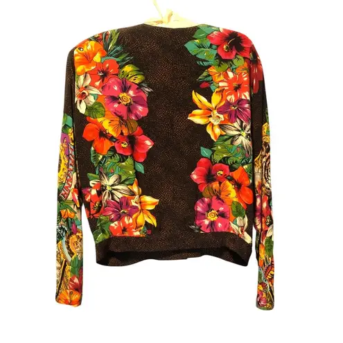 Vintage 90s CAROLE LITTLE Womens Wrap Side Split Maxi Skirt Set Tropical Sz S Black