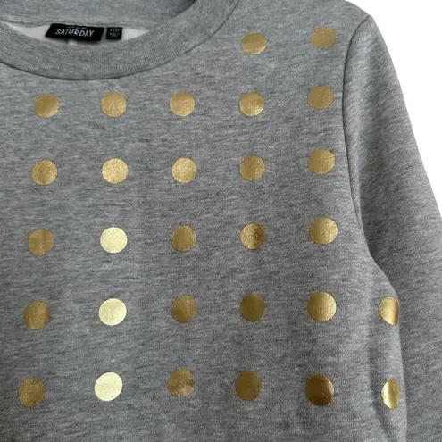 Kate Spade  Saturday Grey French Terry Sweatshirt with Metallic Gold Polka Dots