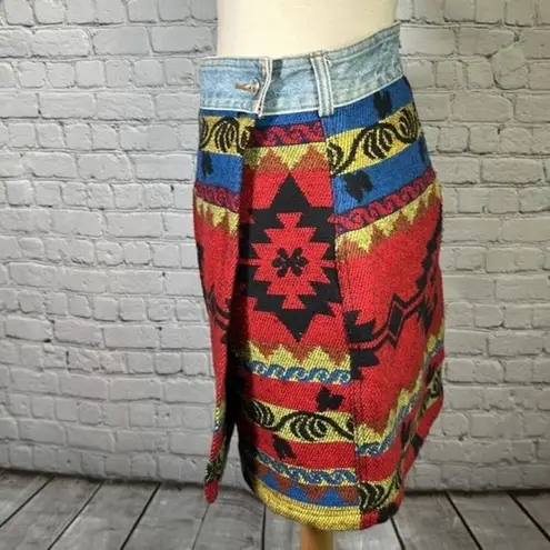 Bum Equipment 90's Southwestern Wool Blend B.U.M. Equipment Denim Mini skirt Size 13 Vintage