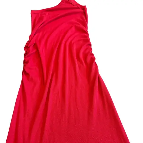 Michael Stars Evereve One Shoulder Stretch Dress Red Ribbed Ruching Size XL