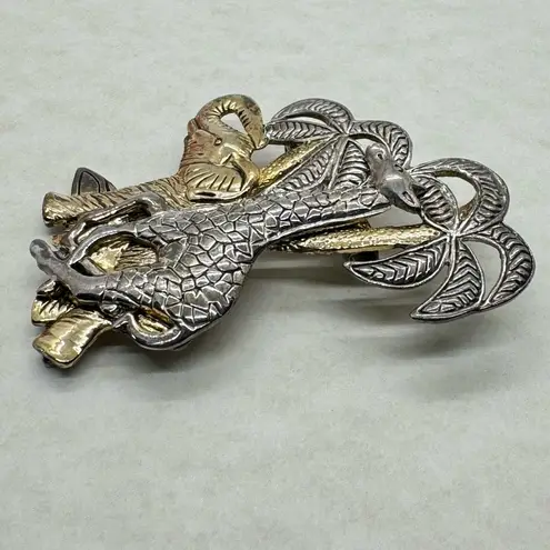Vintage MJ Brooch Pendant Elephant Giraffe Palm Trees Gold Silver Tone Signed
