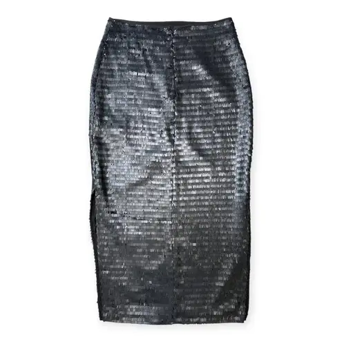 Karina Grimaldi | S | Hayve Black Shingle Sequin High Side Slits Midi Skirt