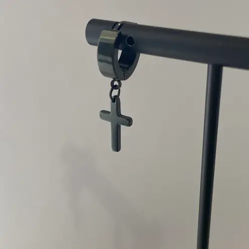 Titanium Steel Cross Dangle Drop Earrings for Men Women,Punk Hip Hop Earrings Black