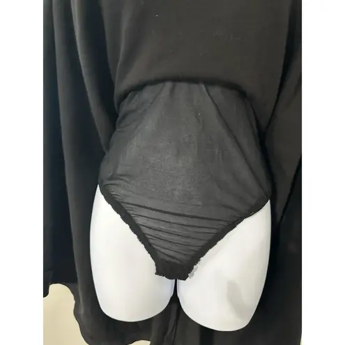 Donna Karan Vtg 80s 90s NY Black Wool Fit Flare Long Sleeve Bodysuit Dress US 8