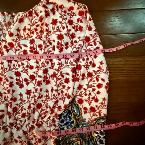 Fraiche by J Boho Floral Border Print Romper – Size Large – Made in USA Red