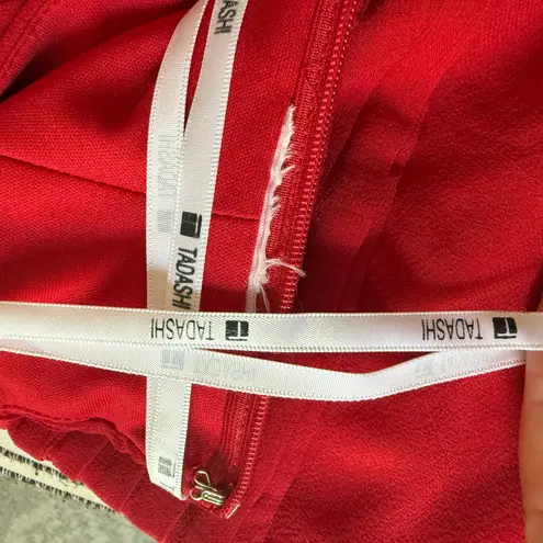 Tadashi Shoji Red Silk Chiffon Ruffle Skirt Halter Sheath Cocktail Dress Medium