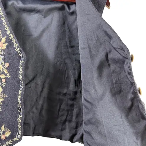 TanTrums Wool Floral Embroidered Vest Women's 70% Wool Cottagecore Boho 1990s L Blue Size L