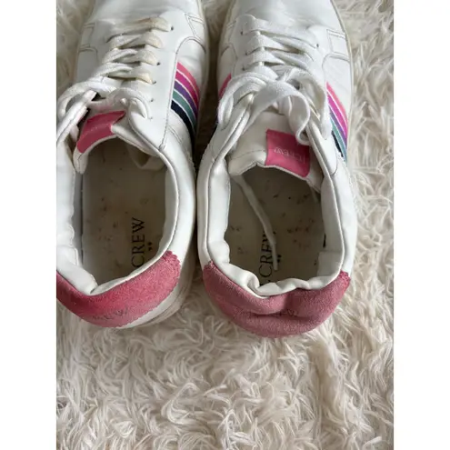 J.Crew Women's White Leather Sneakers Rainbow Stripe Tennis Shoes Size 7