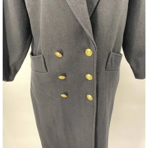 Vintage Mariel Wool Peaoat Double Breasted Gold Button Down Black Womens 10