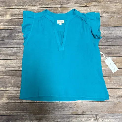 Honorine Mare Blue Gauze V Neck Ruffle Short Sleeve Luna Crinkled Top New Medium