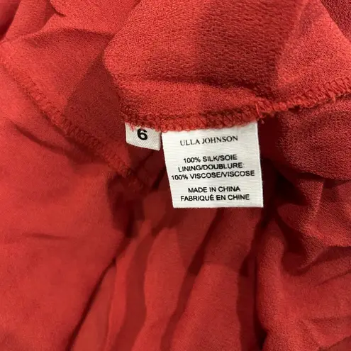Ulla Johnson Callista Silk Ruffle Dress Crimson Red Tiered Mini Cocktail Size 6