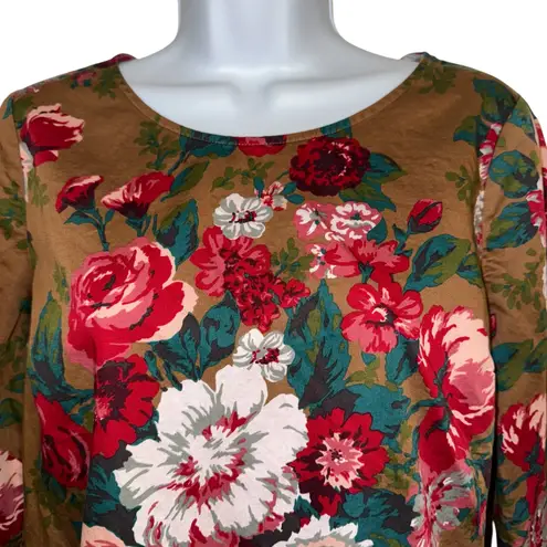 BROOKS BROTHERS Red Fleece Floral Peplum Cotton Blouse 3/4" Sleeves EUC Size 6 Brown