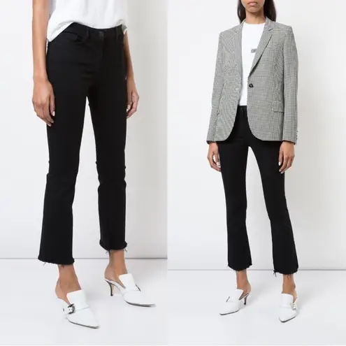 3x1 • Baby Boot cropped flare jeans Black Tear raw hem mid rise stretch denim