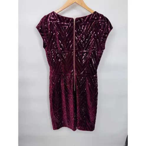 Eliza J Velvet Sequin Geometric Formal Party Cocktail Dress Burgundy Red Size 8
