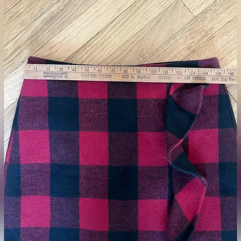 J.Crew  Red & Black Buffalo Plaid Ruffled Wool Mini Skirt Size 6 Like New!