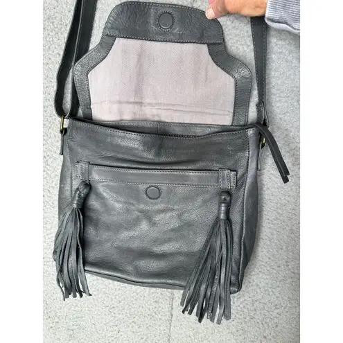 DAY & MOOD Soley Large Crossbody Bag Dark Gray Leather Tassel Flap Snap Closure - Image 2