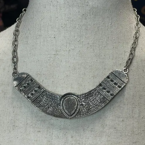 Boho Y2K Silver Tone Turquoise Colored Tribal Statement Necklace Festival Vibes