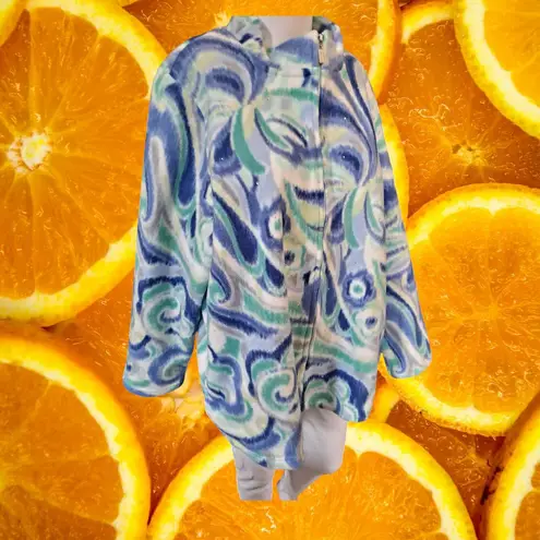 Alfred Dunner Alfred Dunner blue Green White Swirl Fleece Button Up Shirt Size 1X