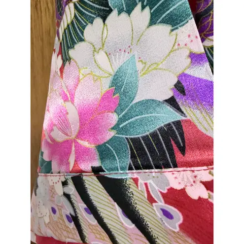 Oriental Village Silk Collection Floral Red Kimono Robe OS Size undefined