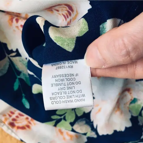 Rose + Olive Floral, Pleated, Flowy, Dressy Tank, Navy Blue, Peach, Size L