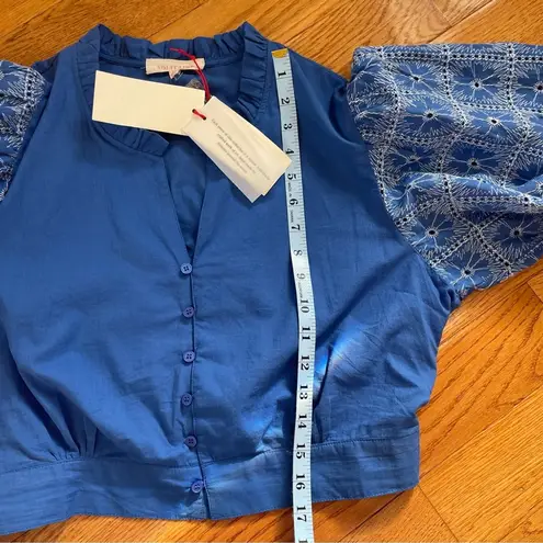 Solitaire Anthropologie Set Crop Top & Wide Leg Pant Cotton embroidered Sz L