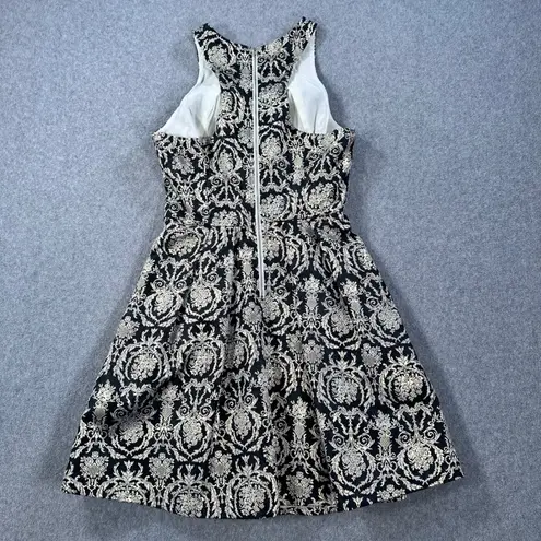 Gianni Bini  Gold Metallic Racerback Sleeveless Dress Size XSmall Flare High Neck