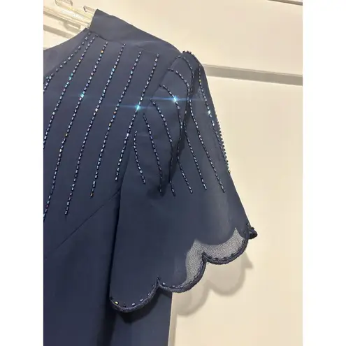 R & M Richards Navy Blue Formal Dress Women’s Size 12 P Mother Of Bride Wedding