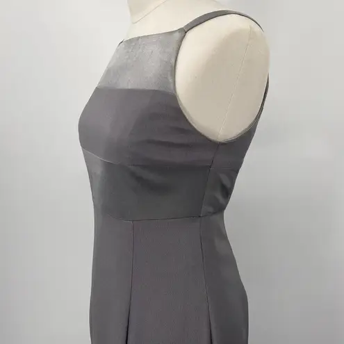 Vintage 90s Column Gown Sleeveless Square Neckline Maxi Slinky Silver Gray XS
