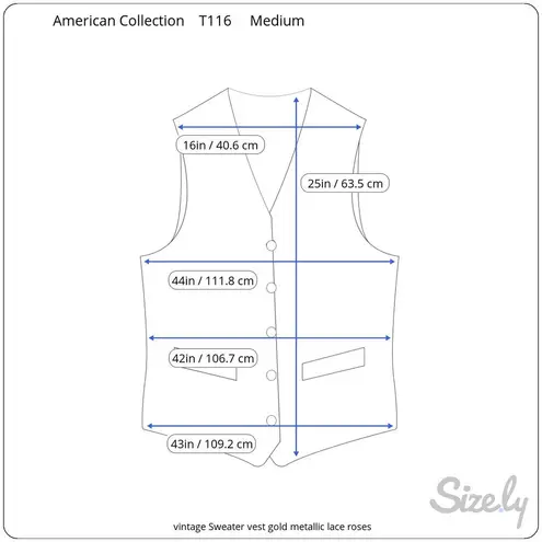 Sweater vest gold metallic lace roses Size M