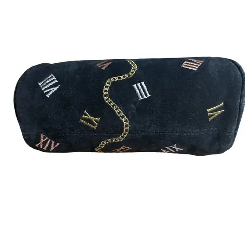 Vintage J Renee Black Suede Watch Clock Cross Body Satchel Handbag Purse Black