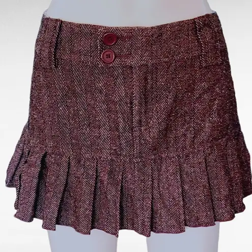 Moda  International Y2K Brown Herringbone Tweed Pleated Micro Mini Skirt Size 10