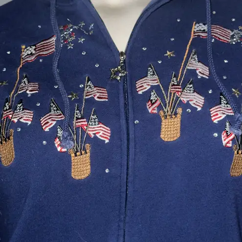 Quacker Factory Patriotic Embroidered Embellished Zippered Hoodie