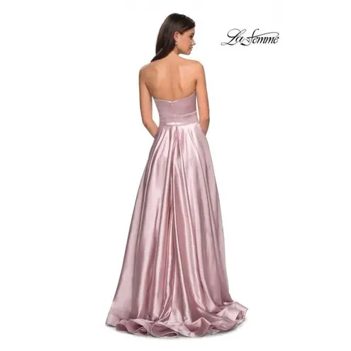 La Femme  27506 Satin A-Line Strapless Maxi Ball Gown Women's 6 Pink NWT