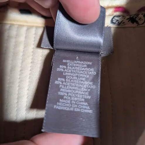 Vtg Y2K Sigrid Olsen Ivory Quilted Floral Print Silk Snap Front Jacket Sz 10 Pink