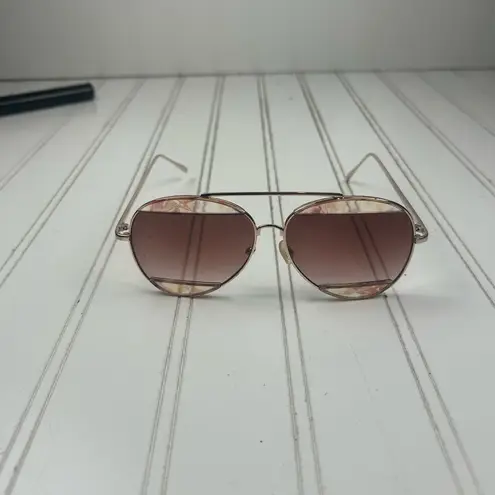 Floral Aviator Sunglasses Rose Gold Frame Pink Gradient Lenses Brown