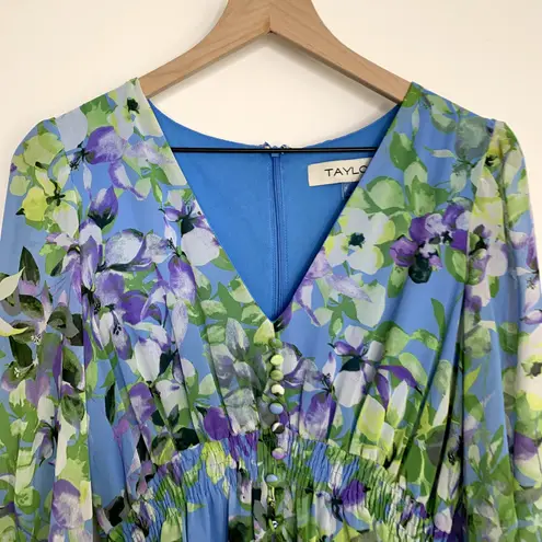 Taylor Floral Chiffon Mini Dress Enchanted Bloom Floral Womens Size 6 Blue