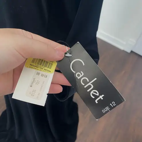 VTG Cachet Deadstock NWT Whimsygoth Fur Trim Off Shoulder Velvet Evening Gown L Black Size 12