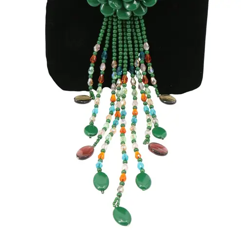 Joan Rivers New Starlet Style Beaded Flower Cluster Fringe Jade Green Necklace