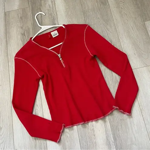 Vintage Y2K Sweater cotton half zip ribbed womens Red (small) bright streetwear