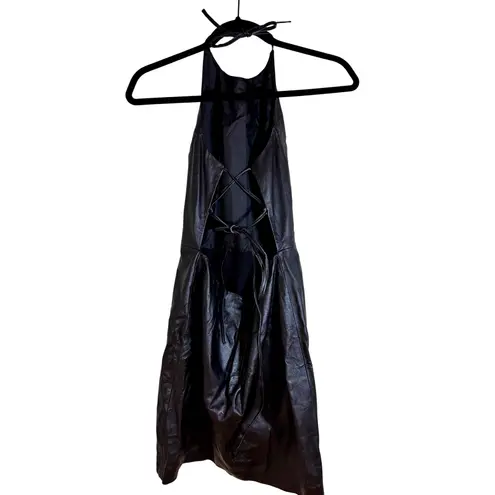 New! Black Leather Halter Lace Up Back Mini Dress Shape FX Newport News, 10