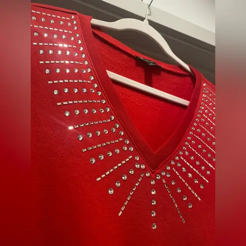 Inc international NWT Concepts Red Rhinestone Embellished V-Neck Sweater - XS
