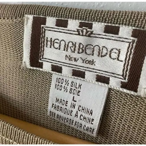Henri Bendel Women's Silk Knit Blouse Taupe Size L Casual Crew Neck